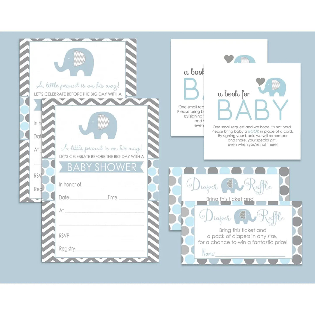 Royal Blue Elephant Baby Shower Invitation Pack (25 Count) - Paper Clever Party