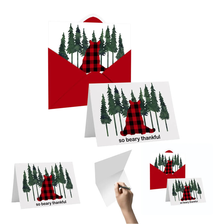 Rustic Bear Thank You Cards for Boys - Red Envelopes Included, 25-Pack, 4x6 Folded Notecards - Paper Clever Party