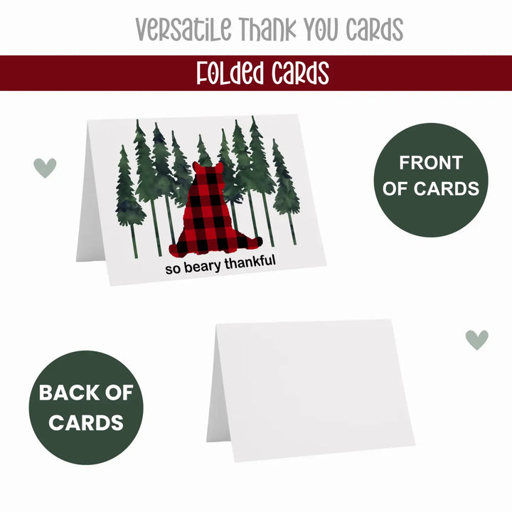 Rustic Bear Thank You Cards for Boys - Red Envelopes Included, 25-Pack, 4x6 Folded Notecards - Paper Clever Party