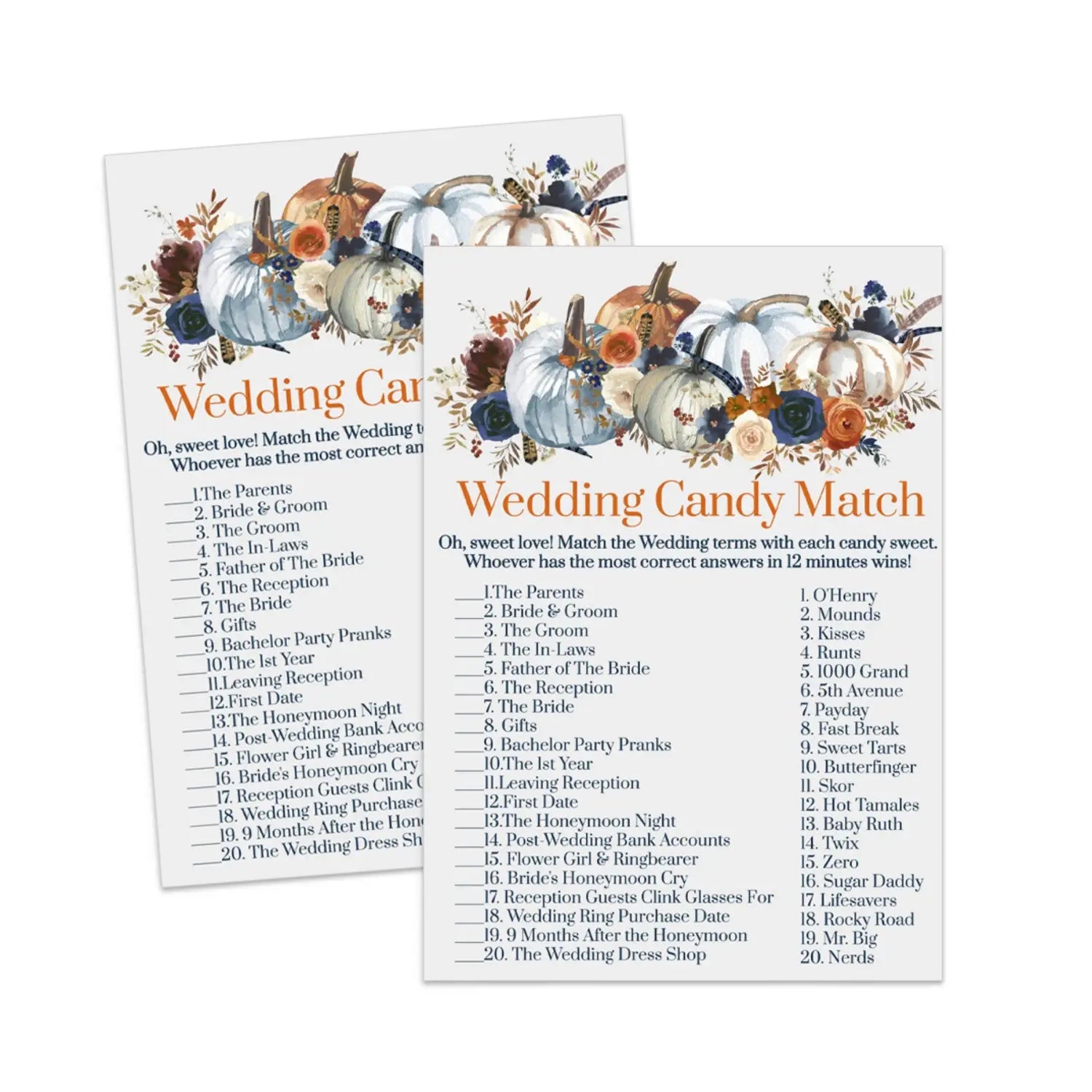 Rustic bridal shower game - printable match the candies challenge pdf - party games