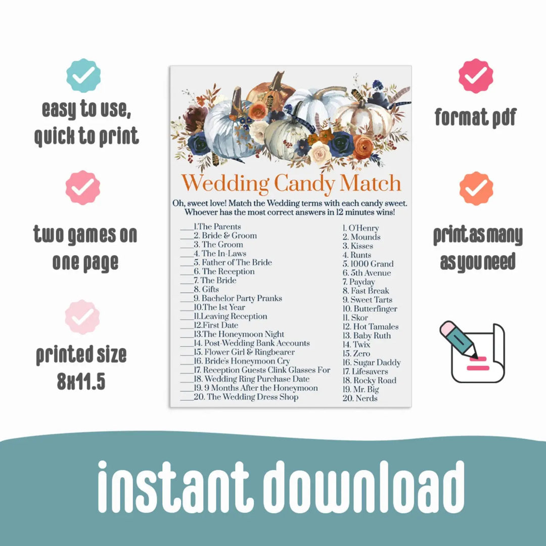 Rustic Bridal Shower Game - Printable Match the Candies Challenge PDF - Paper Clever Party