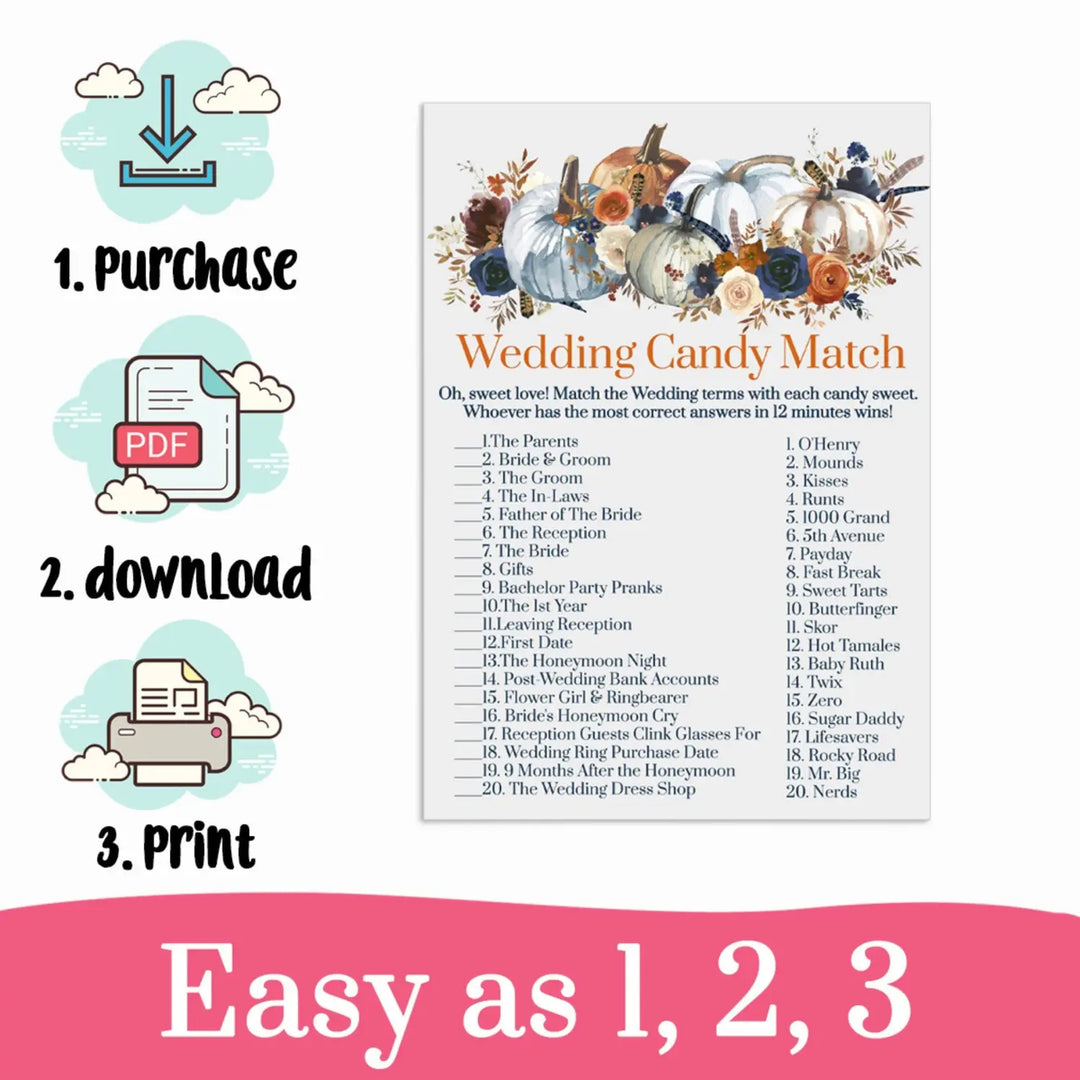 Rustic Bridal Shower Game - Printable Match the Candies Challenge PDF - Paper Clever Party