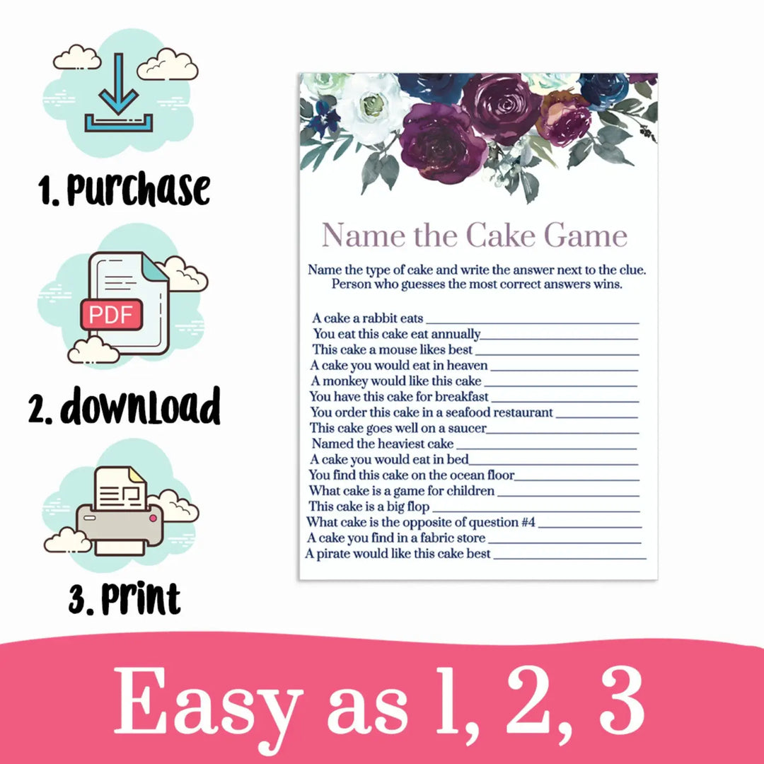 Rustic Floral Bridal Shower Guess the Cake Game - Instant PDF Download - Paper Clever Party