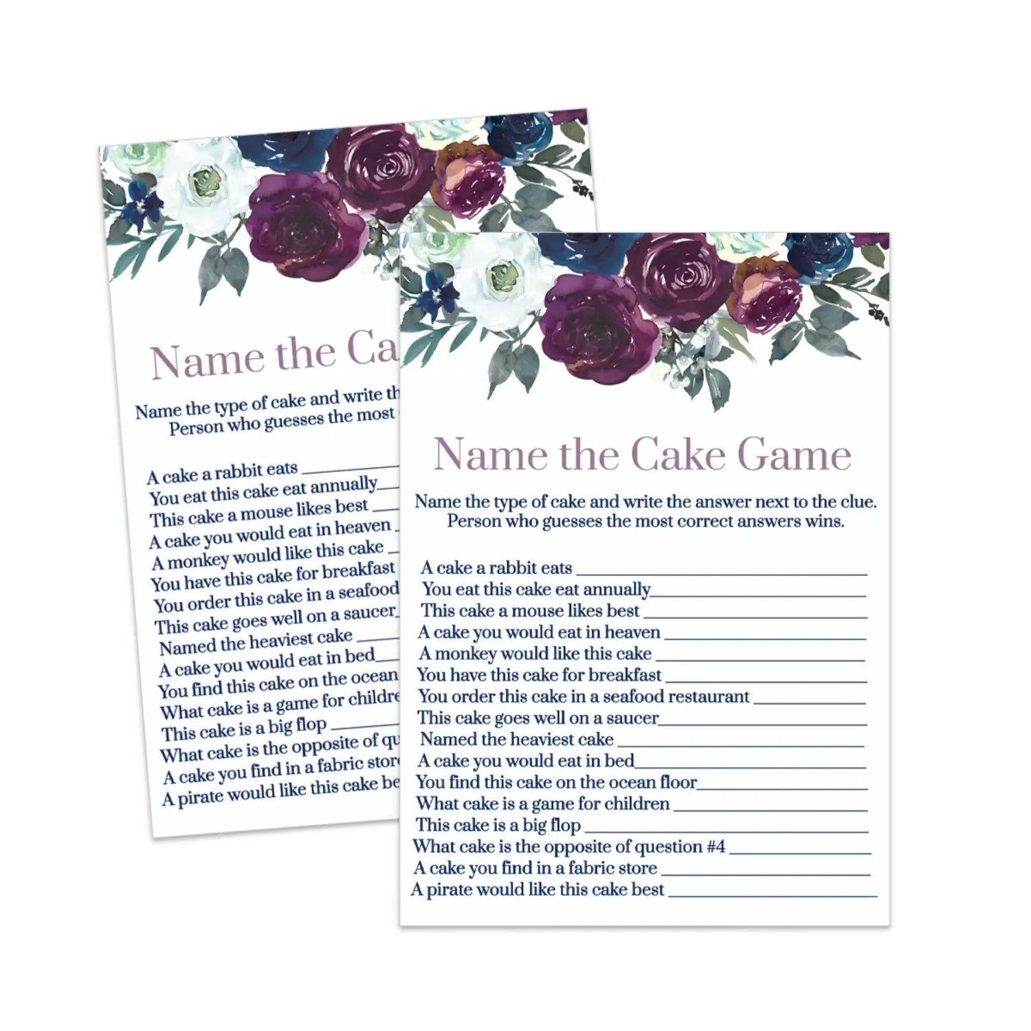 Rustic floral bridal shower guess the cake game - instant pdf download - party games
