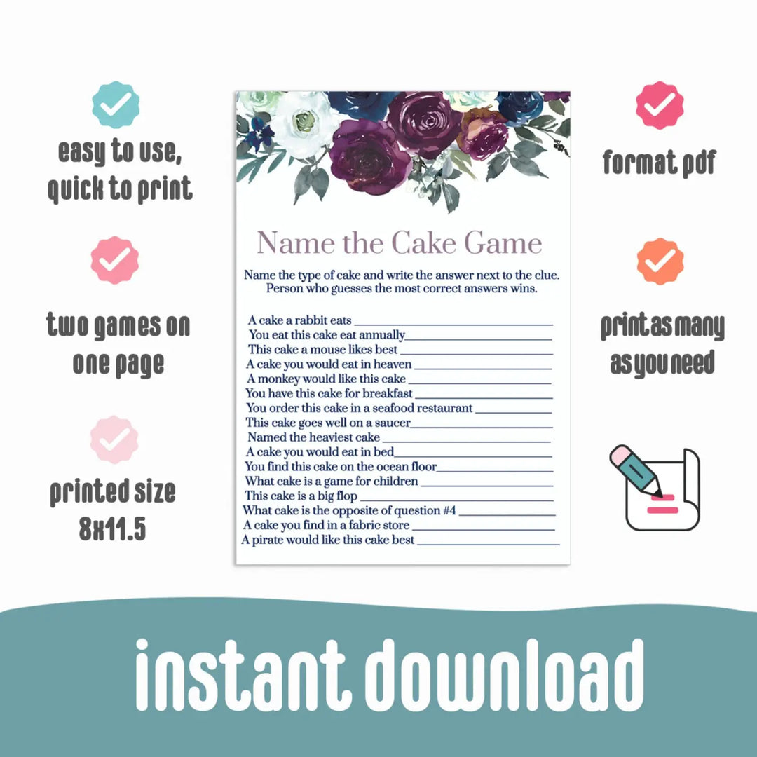 Rustic Floral Bridal Shower Guess the Cake Game - Instant PDF Download - Paper Clever Party