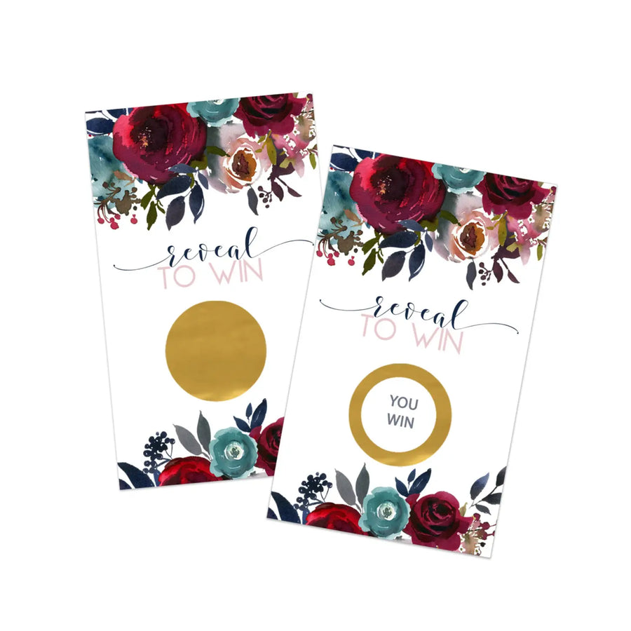 Rustic Navy Floral Scratch-Off Cards (28 Pack) - Bridal Shower Games, Baby Shower, Wedding Reception Favors - Paper Clever Party