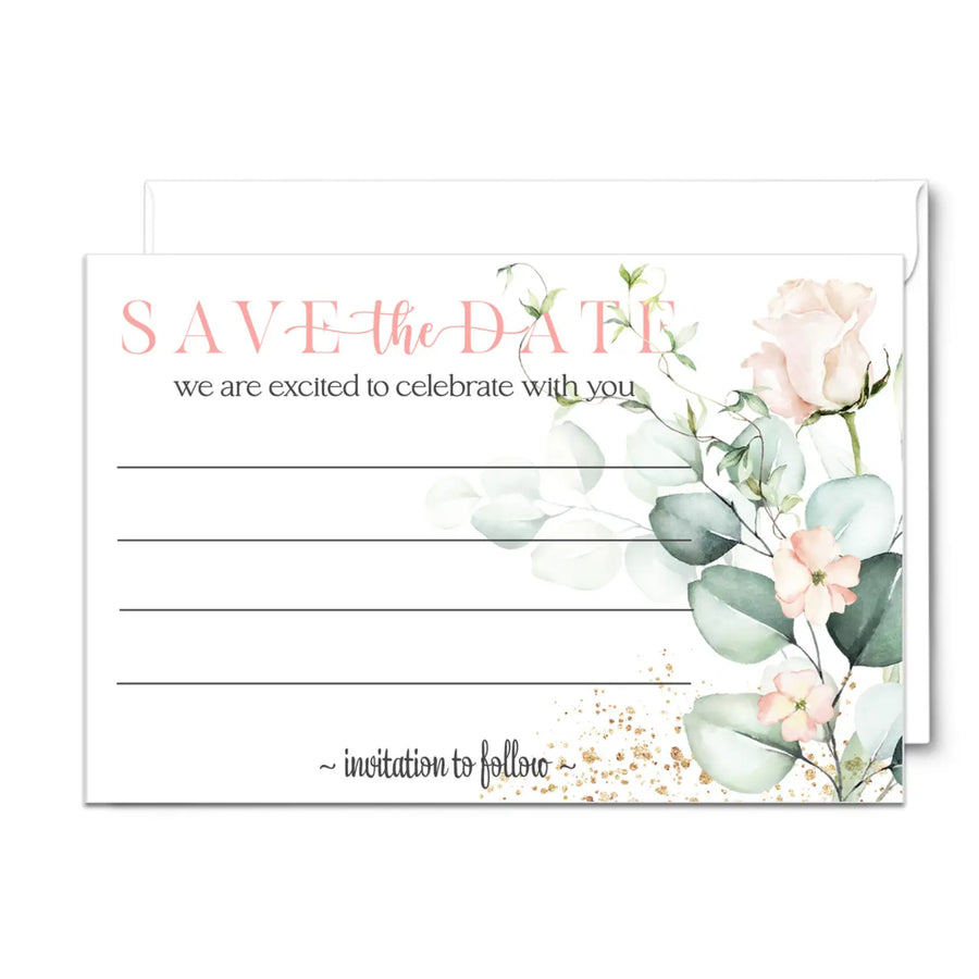 Rustic Pink Floral Save the Date Cards (25 Pack) - Charming Invitations for Any Celebration - 3.5x5 - Paper Clever Party