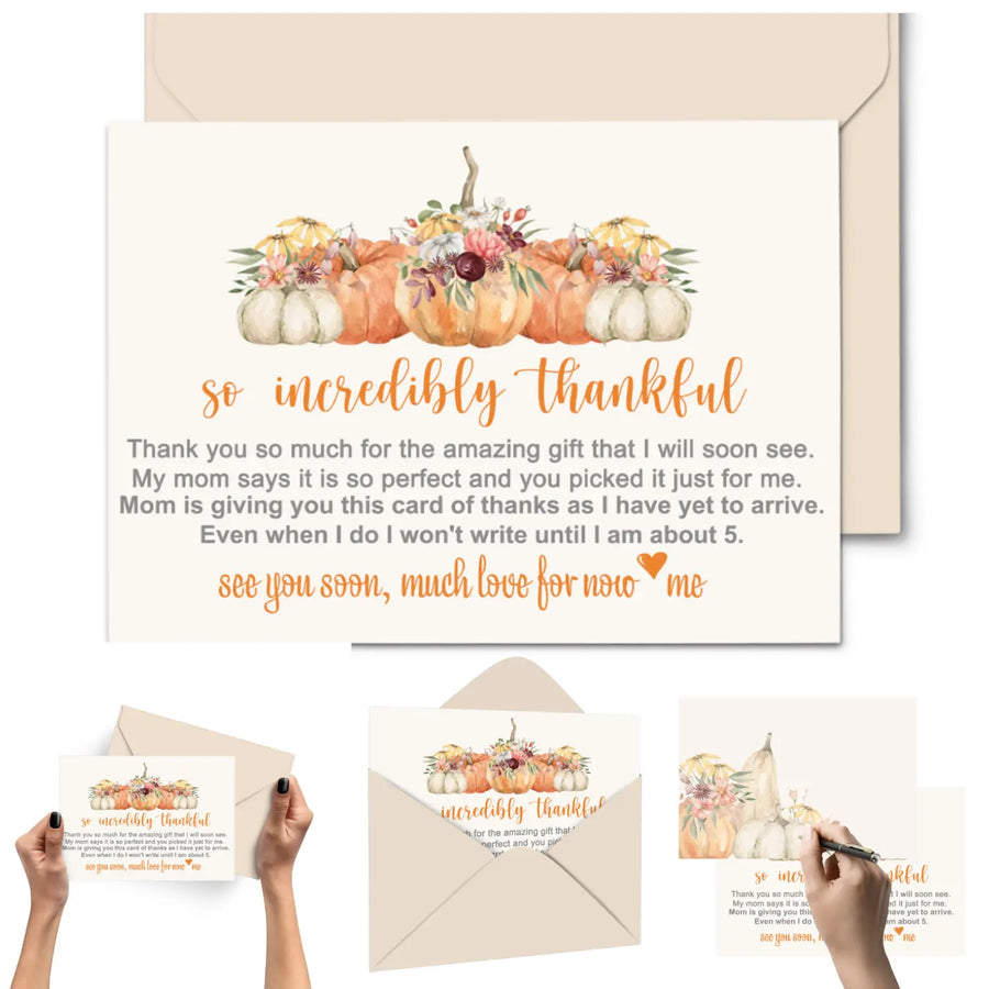 Rustic Pumpkin Baby Shower Thank You Cards – Prewritten Notes (Pack of 25) - Paper Clever Party