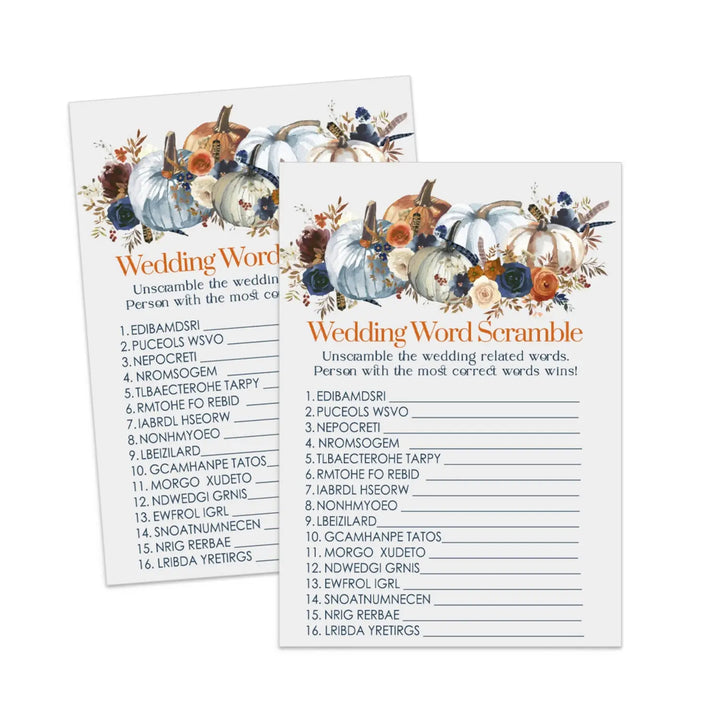 Rustic Pumpkin Bridal Shower Word Scramble Instant Download Autumn Floral - Paper Clever Party