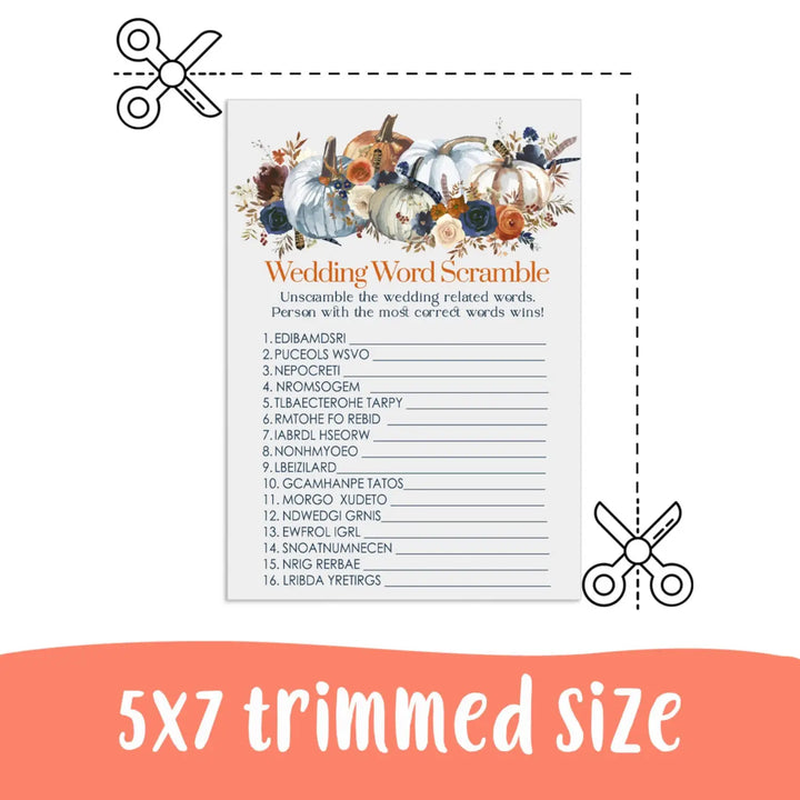 Rustic Pumpkin Bridal Shower Word Scramble Instant Download Autumn Floral - Paper Clever Party