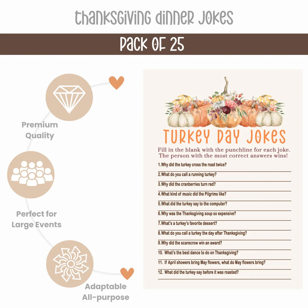 Rustic Pumpkin Thanksgiving Party Game Bundle 25 Pack - Paper Clever Party