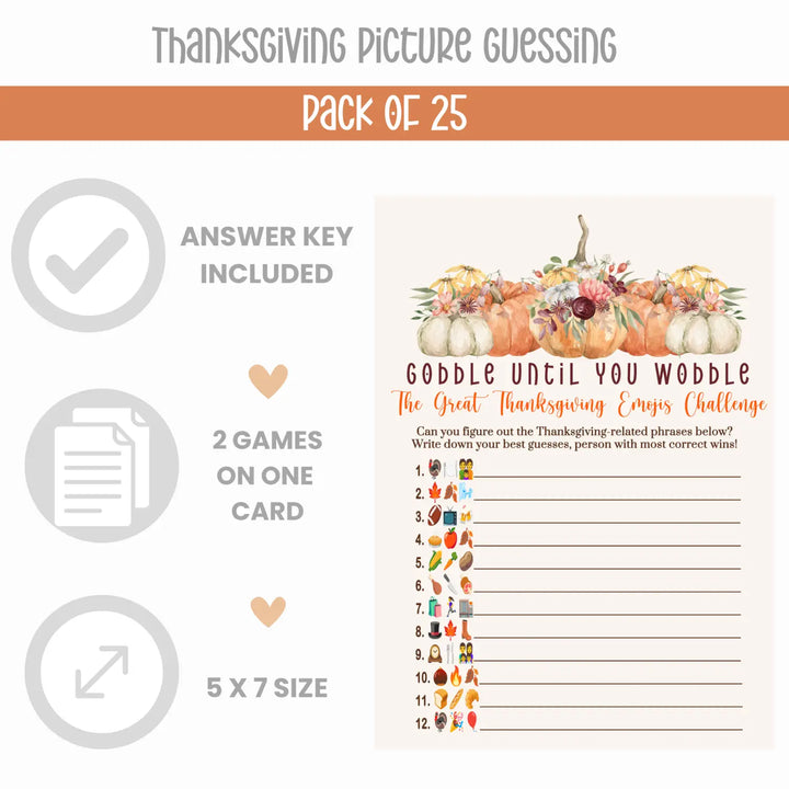 Rustic Pumpkin Thanksgiving Party Game Bundle 25 Pack - Paper Clever Party