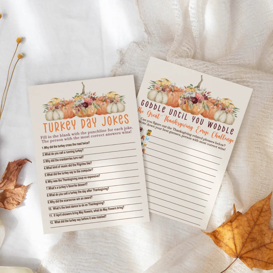 Rustic Pumpkin Thanksgiving Party Game Bundle 25 Pack - Paper Clever Party