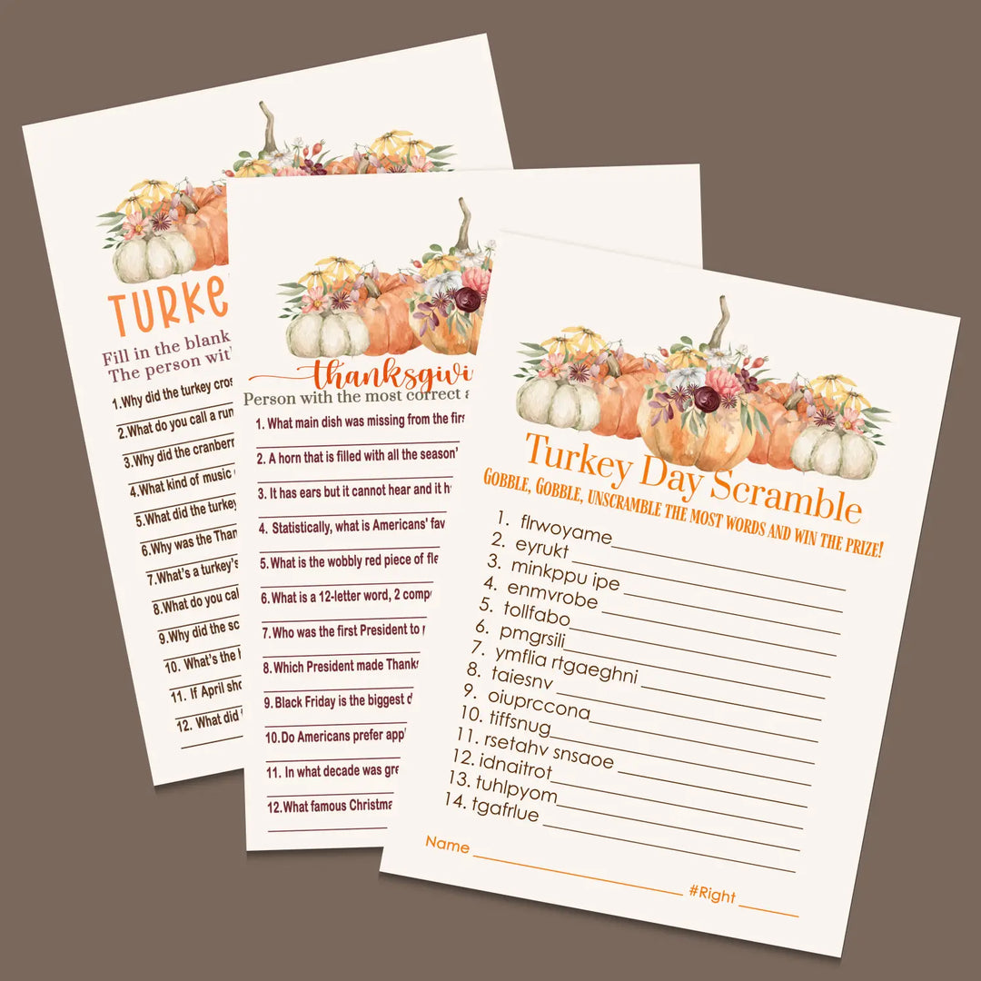 Rustic thanksgiving game set printable word scramble trivia grandpa jokes instant download holiday activity pack