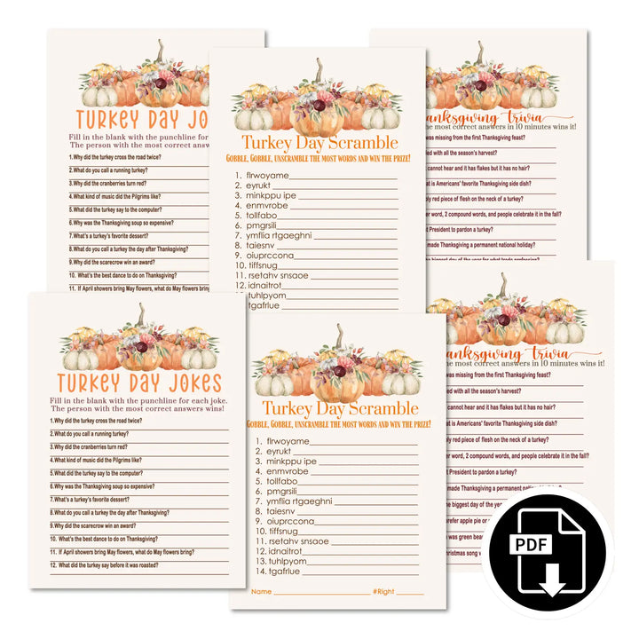 Rustic thanksgiving game set printable word scramble trivia grandpa jokes instant download holiday activity pack