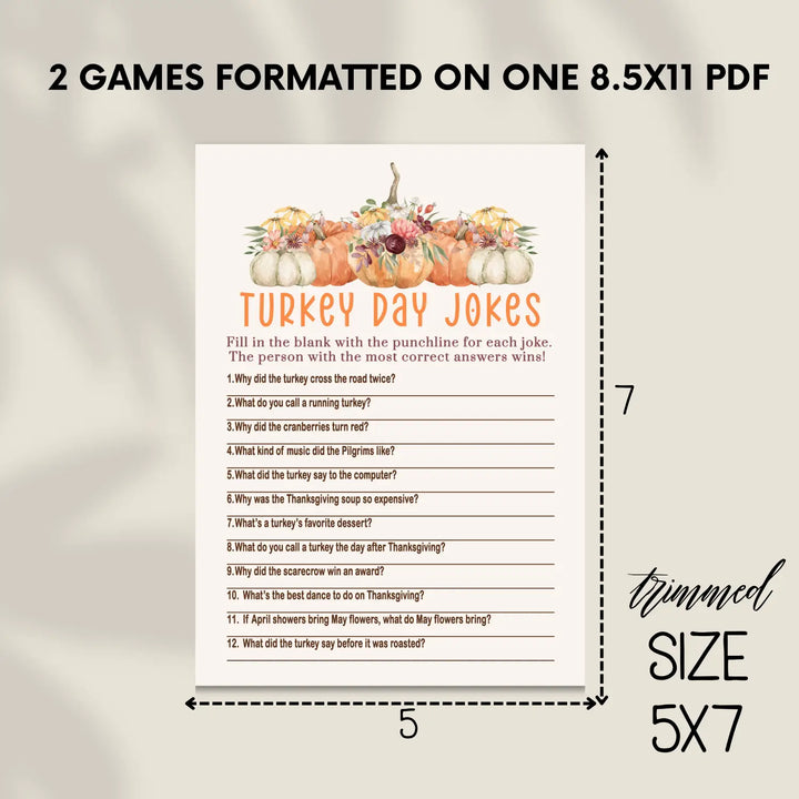 Rustic thanksgiving game set printable word scramble trivia grandpa jokes instant download holiday activity pack