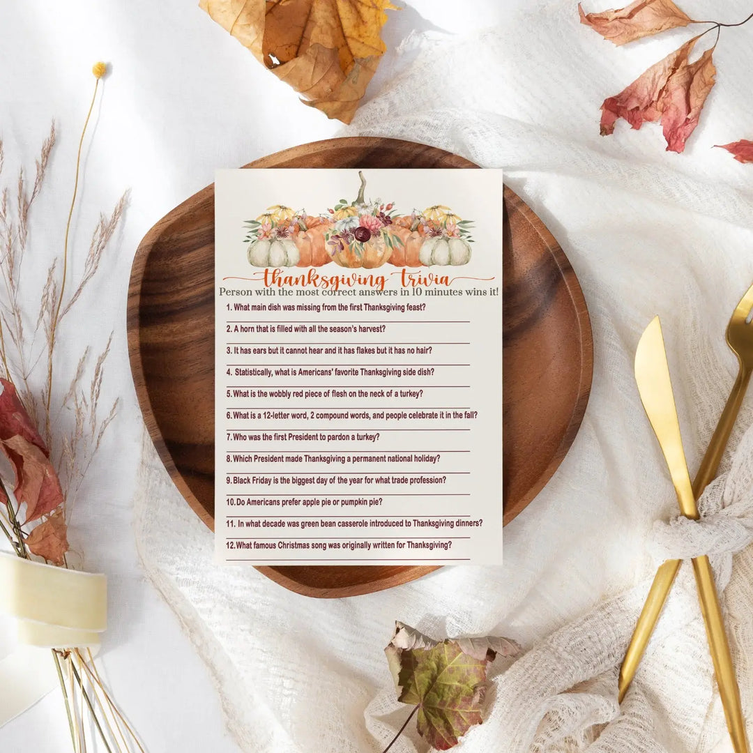 Rustic Thanksgiving Trivia Game - Pumpkin Floral Design