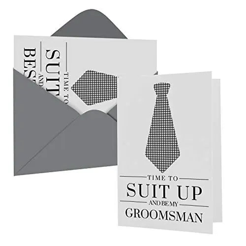 Rustic Tie Design Groomsmen Proposal Cards - 12-Pack with Grey Envelopes - Paper Clever Party