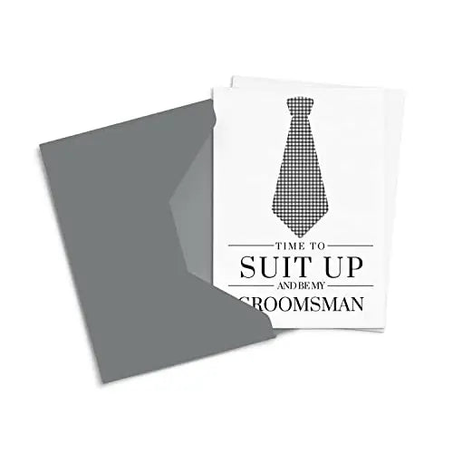 Rustic Tie Design Groomsmen Proposal Cards - 12-Pack with Grey Envelopes - Paper Clever Party