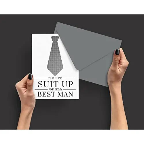 Rustic Tie Design Groomsmen Proposal Cards - 12-Pack with Grey Envelopes - Paper Clever Party