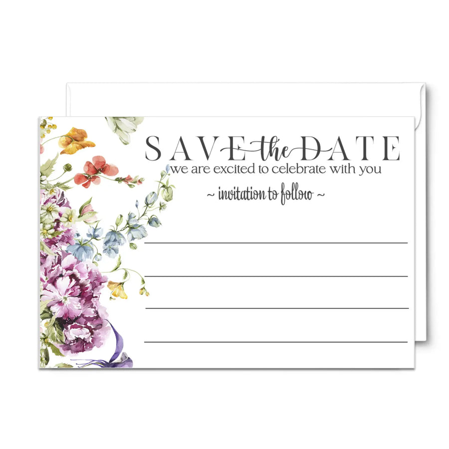 Rustic Wildflower Save the Date Cards (25 Pack) - Charming Invitations for All Occasions - 3.5x5 - Paper Clever Party