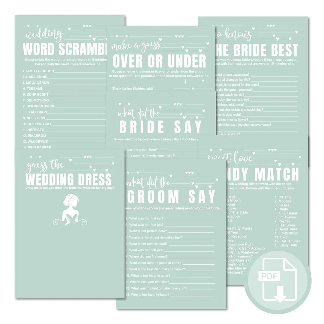 Sage bridal shower game instant download modern diy digital printable fun for wedding celebrations pdf - party games