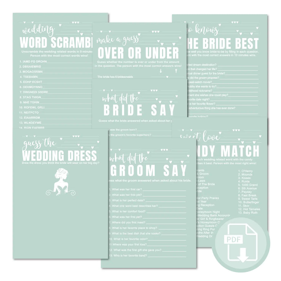 Sage bridal shower game instant download modern diy digital printable fun for wedding celebrations pdf - party games