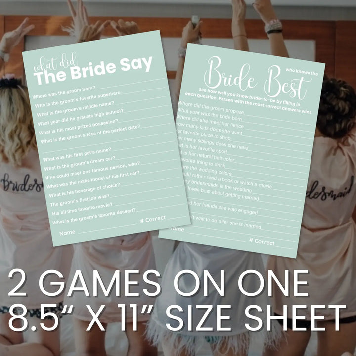 Sage elegance bridal shower game bundle - instant download of 4 fun wedding games digital pdf - party