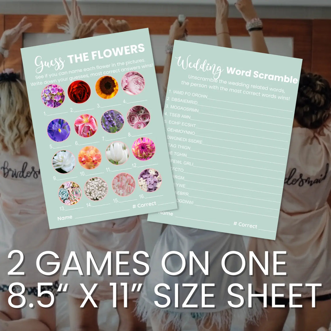 Sage elegance bridal shower game bundle - instant download of 4 fun wedding games with answer keys - party