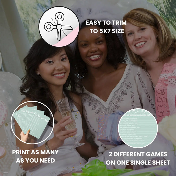 Sage elegance bridal shower game bundle - instant download of 4 fun wedding games digital pdf - party
