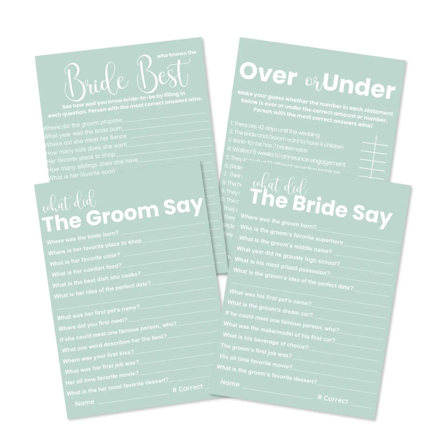 Sage elegance bridal shower game bundle - instant download of 4 fun wedding games digital pdf - party