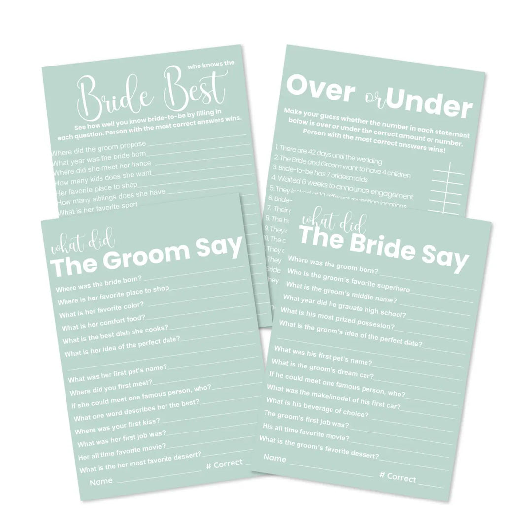 Sage elegance bridal shower game bundle - instant download of 4 fun wedding games digital pdf - party