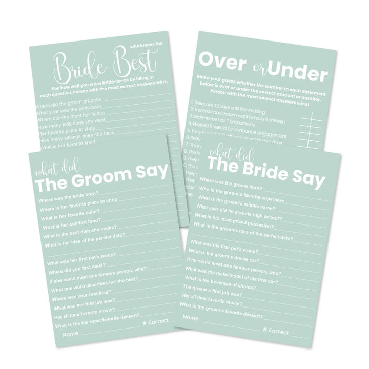 Sage elegance bridal shower game bundle - instant download of 4 fun wedding games digital pdf - party
