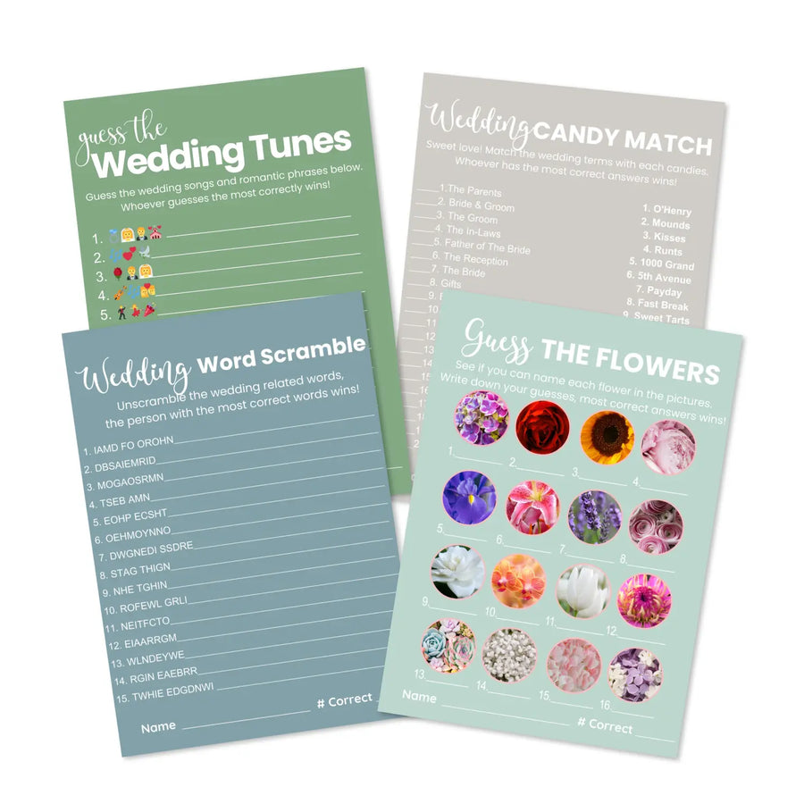Seaside bridal shower game bundle - instant download wedding games word song trivia candy matching guess the flowers