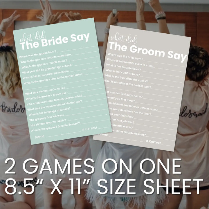 Seaside bridal shower game printables - instant download wedding games - groom and bride say best over or under - party