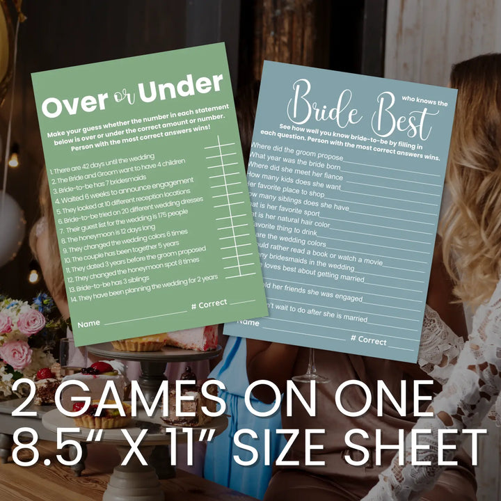 Seaside bridal shower game printables - instant download wedding games - groom and bride say best over or under - party