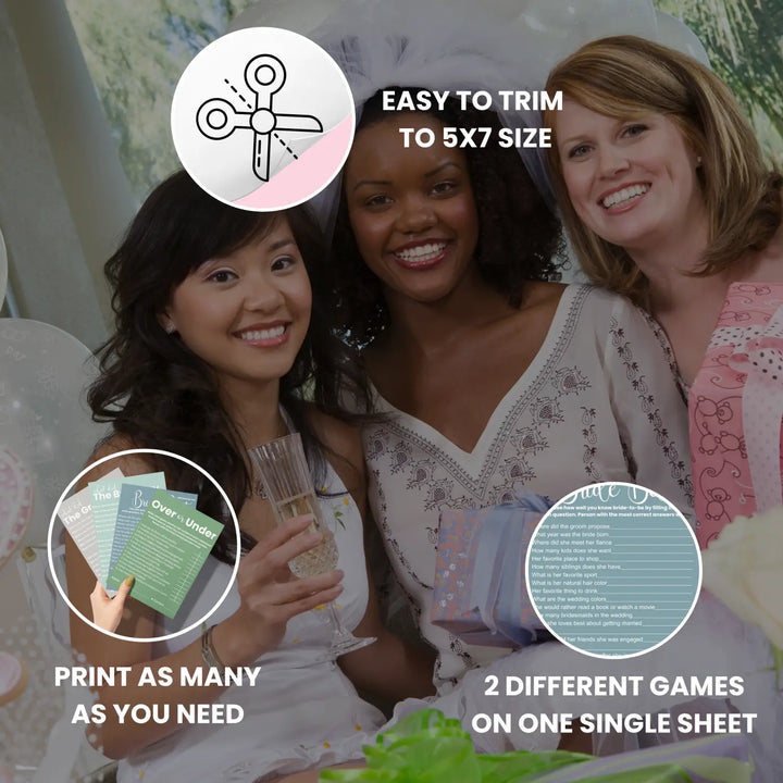 Seaside bridal shower game printables - instant download wedding games - groom and bride say best over or under - party