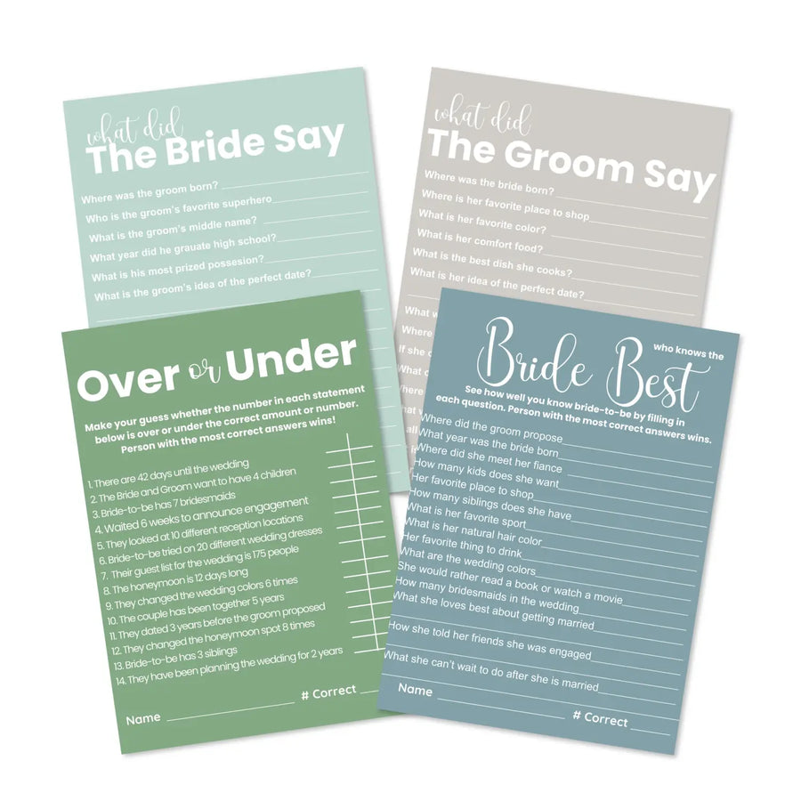 Seaside bridal shower game printables - instant download wedding games - groom and bride say best over or under - party
