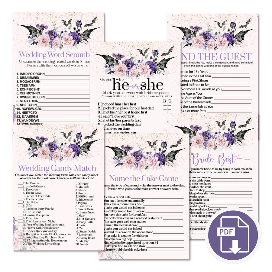 Skull and floral bridal shower game instant download 6 games printable fun for halloween wedding celebrations pdf