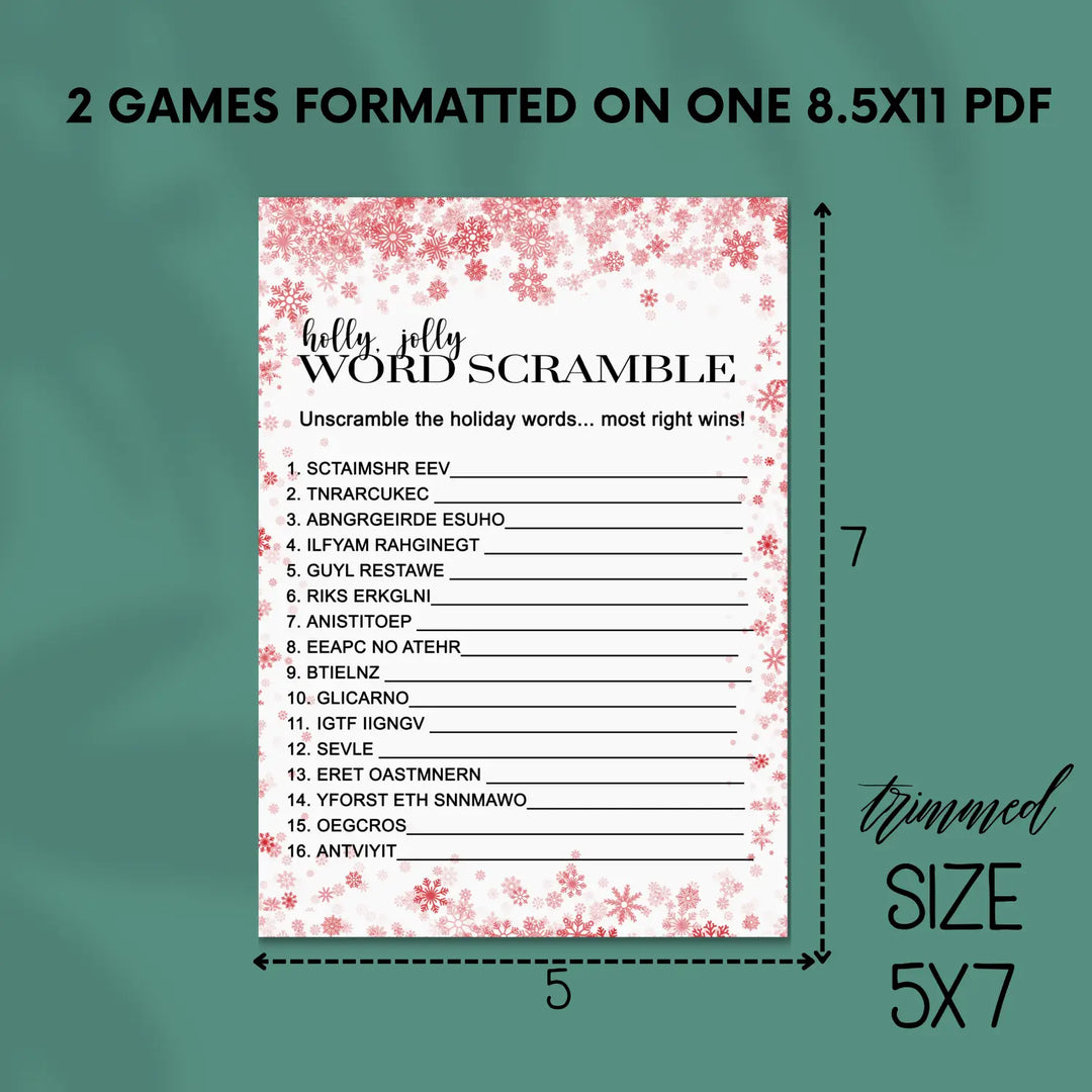Snowflake christmas word scramble printable – digital instant download pdf fun for all - party games
