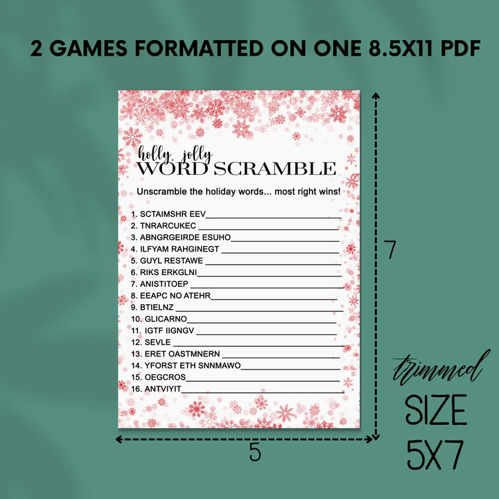 Snowflake christmas word scramble printable – digital instant download pdf fun for all - party games