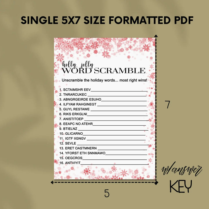 Snowflake christmas word scramble printable – digital instant download pdf fun for all - party games