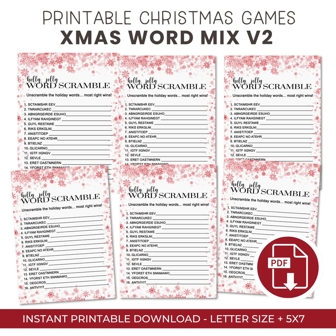 Snowflake christmas word scramble printable – digital instant download pdf fun for all - party games