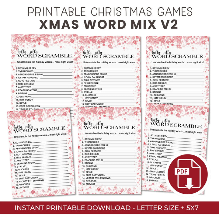 Snowflake christmas word scramble printable – digital instant download pdf fun for all - party games