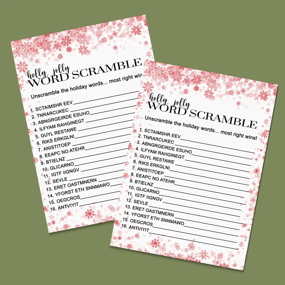 Snowflake christmas word scramble printable – digital instant download pdf fun for all - party games