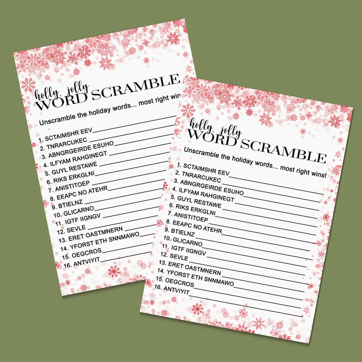 Snowflake christmas word scramble printable – digital instant download pdf fun for all - party games