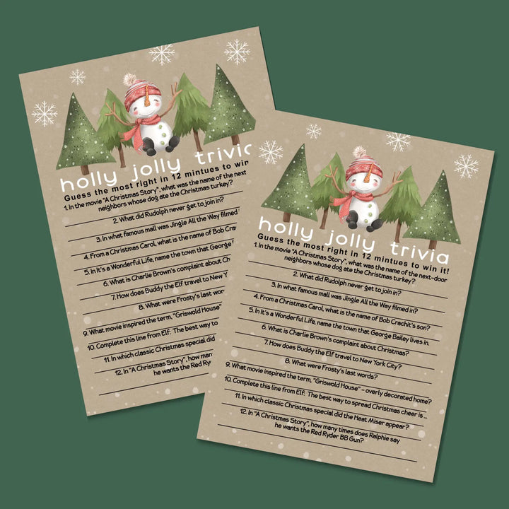 Snowman christmas trivia printable holiday game instant download version 3 - party games