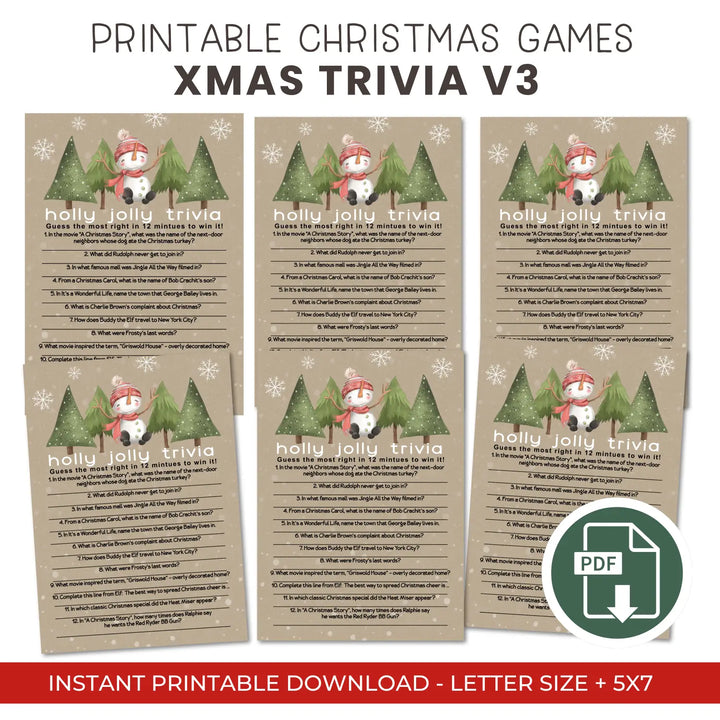 Snowman christmas trivia printable holiday game instant download version 3 - party games
