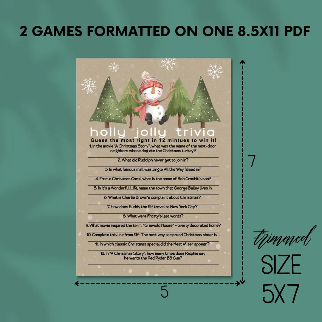 Snowman christmas trivia printable holiday game instant download version 3 - party games