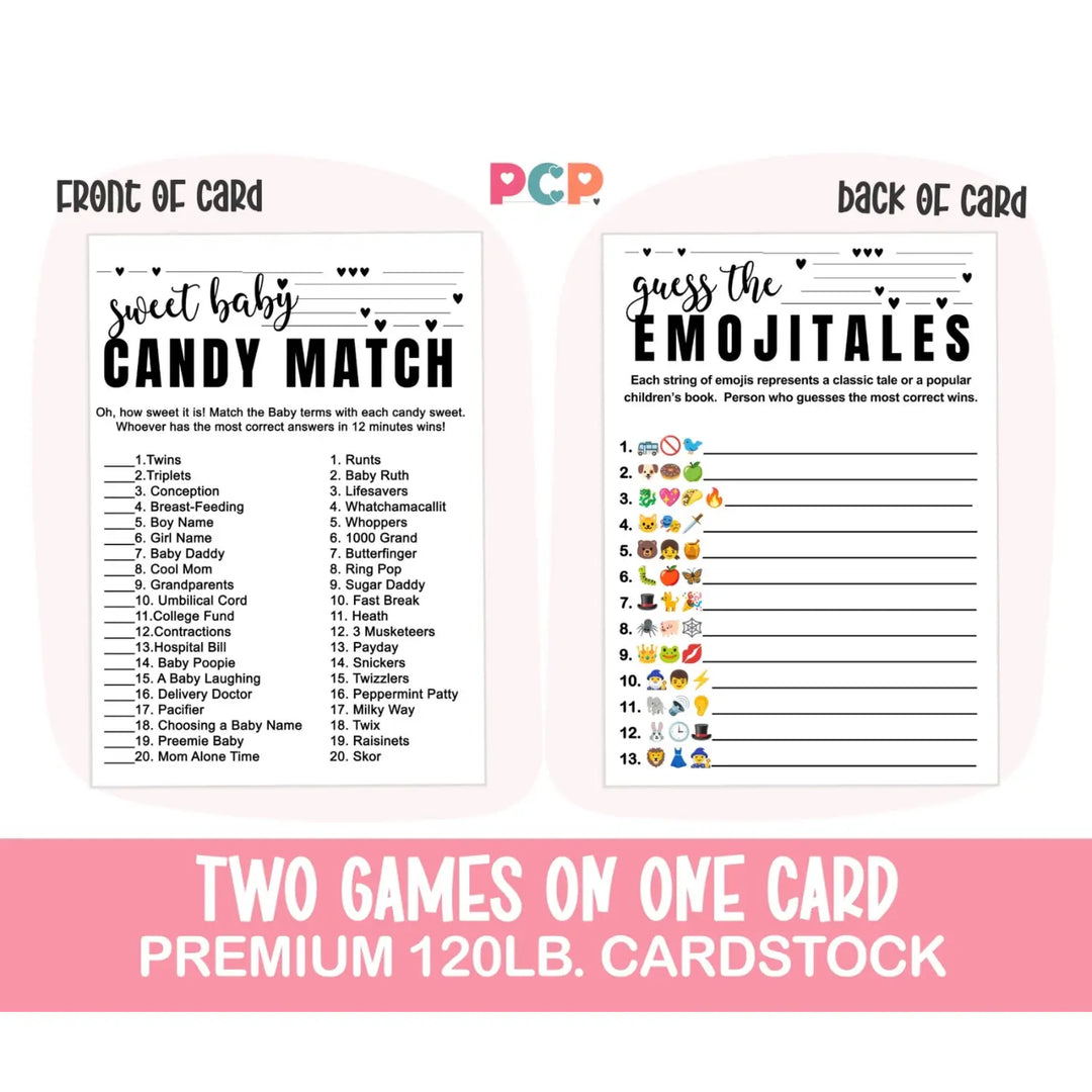 Sophisticated 2-in-1 Baby Shower Game Bundle - Match the Candy Bar & Guess the Storybook - 25 Pack - Paper Clever Party